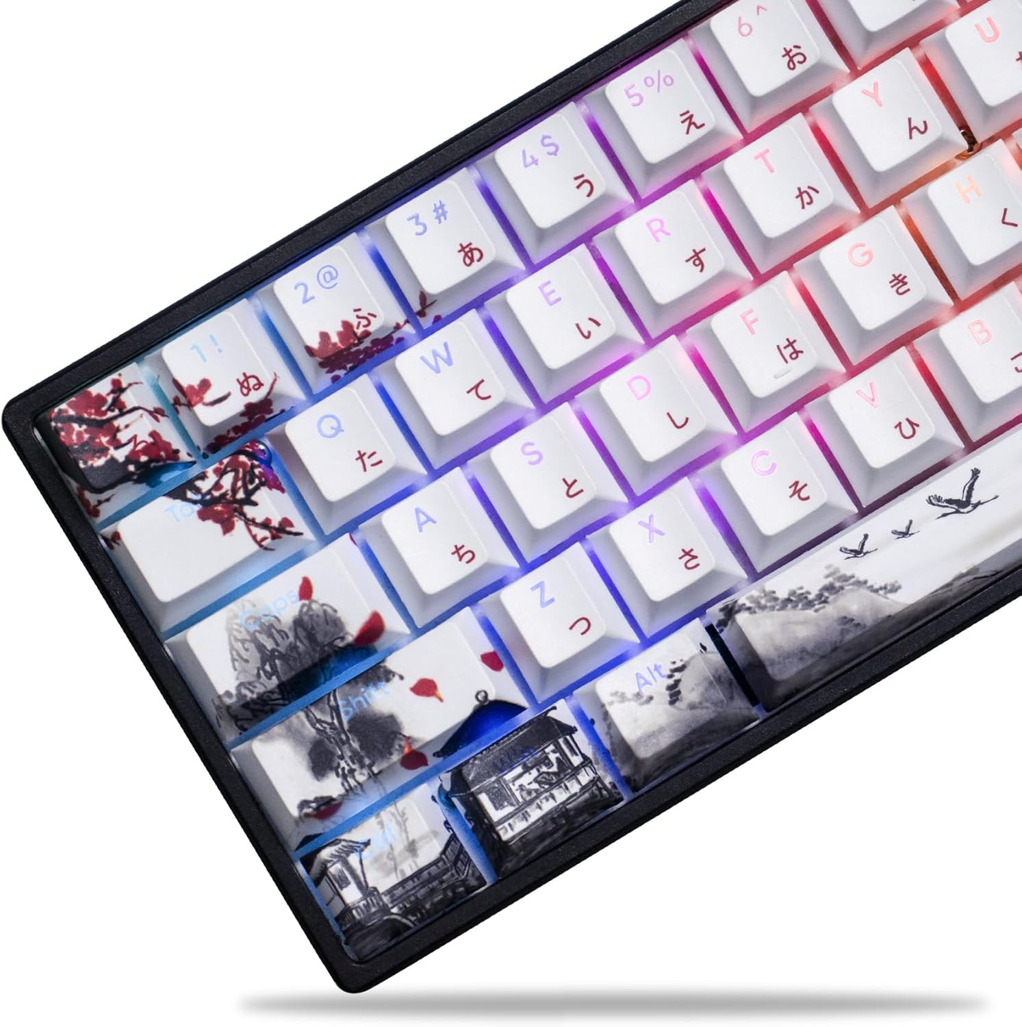 XVX PBT Japanese Keycaps, Shine Through White Keycap, Plum Blossom Custom Keycap