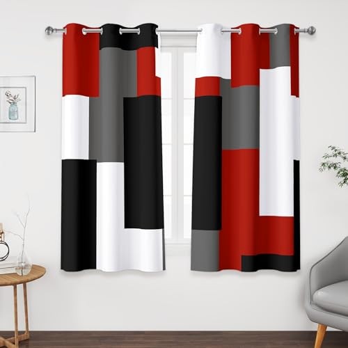 Black 100% Blackout Curtains 45 inch Length 2 42"W x 45"L (Pack of 2) Red