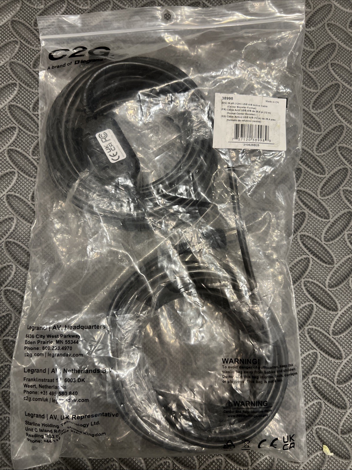 C2G Legrand 38998 Extension Cable, USB A to B Cable 39.4 FT
