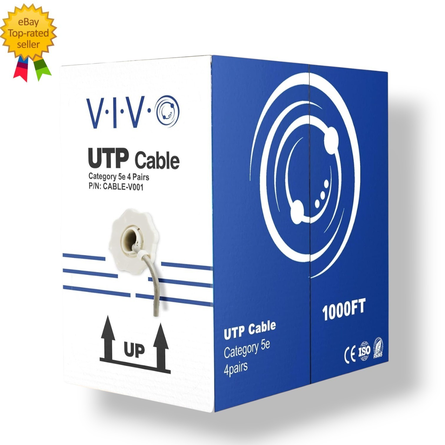 VIVO CABLE-V001 Cat5e Bulk Ethernet Cable 1000ft Gray CCA 24 AWG UTP New