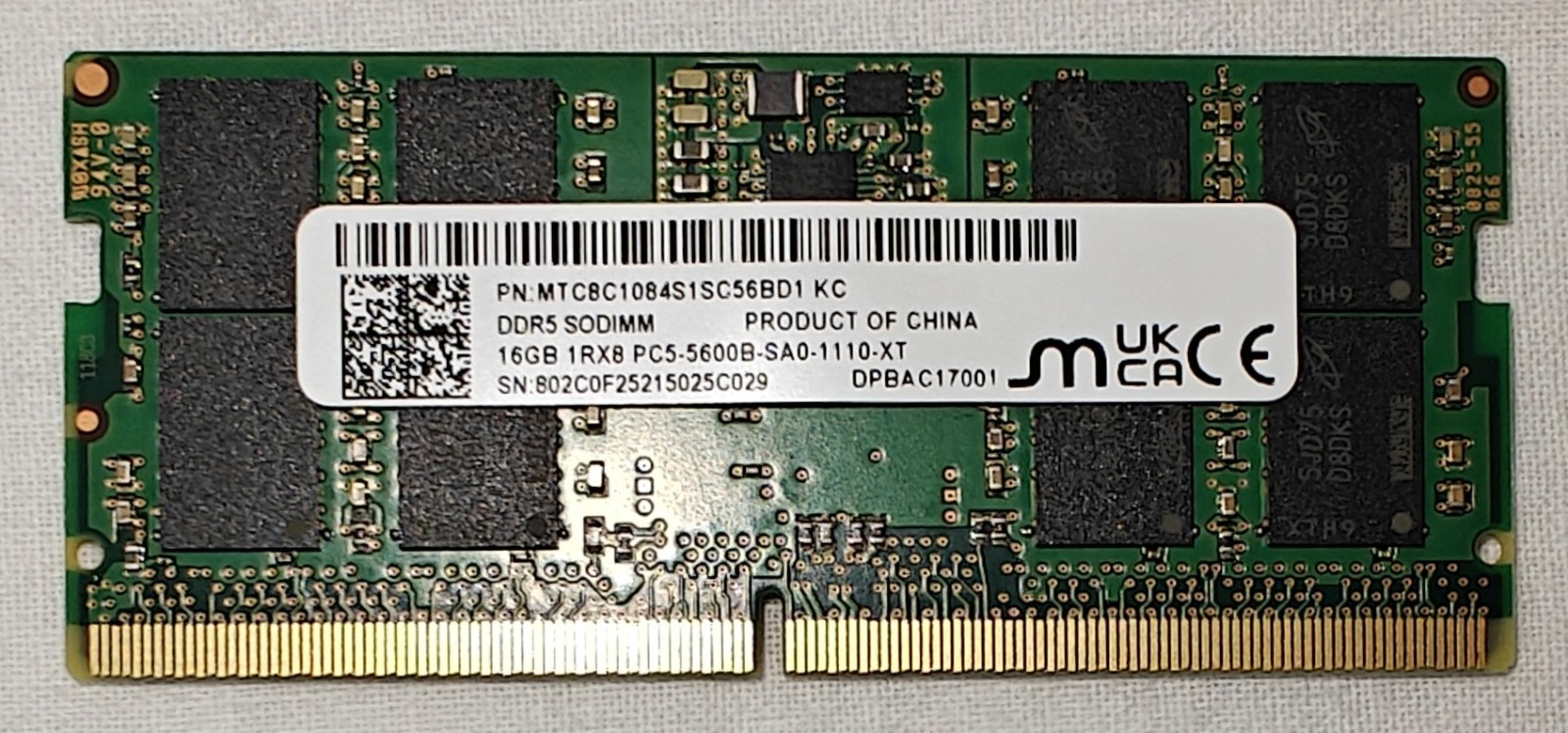MICRON MTC8C1084S1SC56BD1 16GB (x64, SR) 262-Pin DDR5 SODIMM/CSODIMM