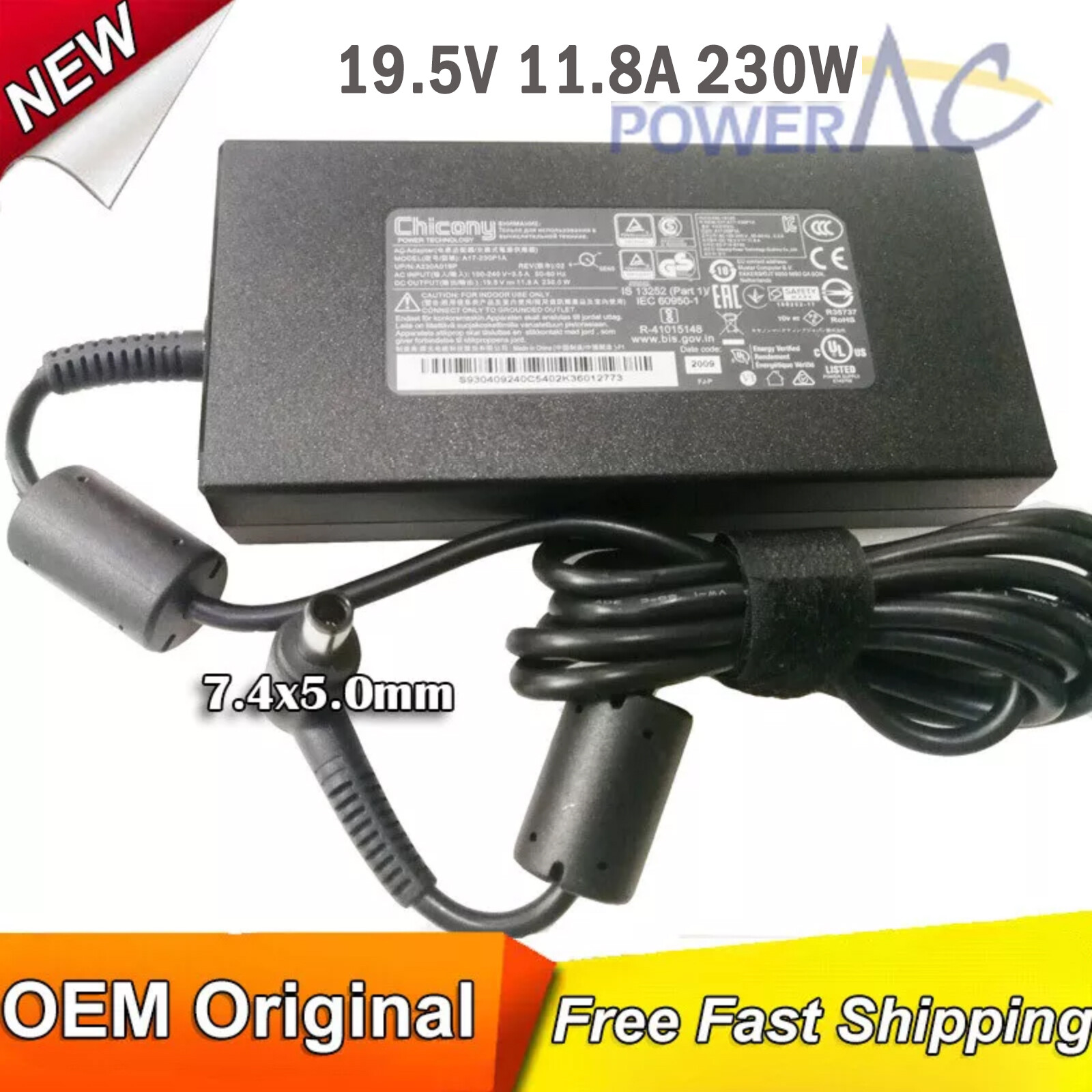 New Original Chicony 19.5V 11.8A AC Adapter for MSI VR One 6RE-006US Backpack PC