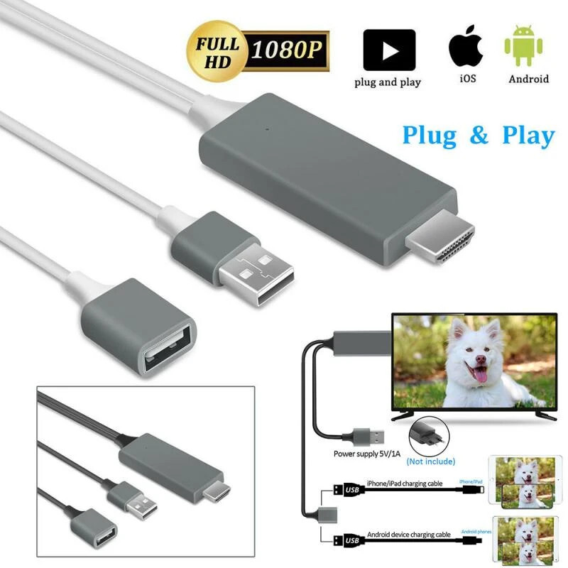 1080P HDMI Mirroring Cable Phone to AV TV HDTV Adapter For iPhone iPad Android