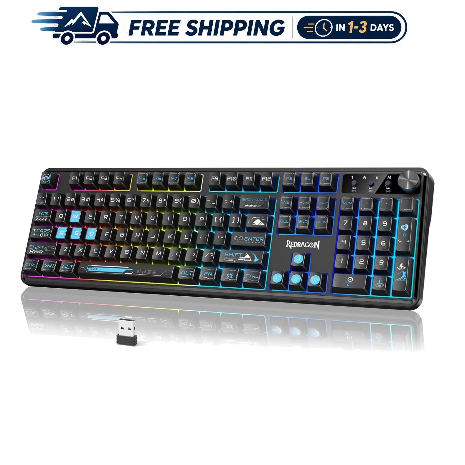 Dynamic RGB Wireless Gaming Keyboard - 4000mAh Battery & Customizable Controls