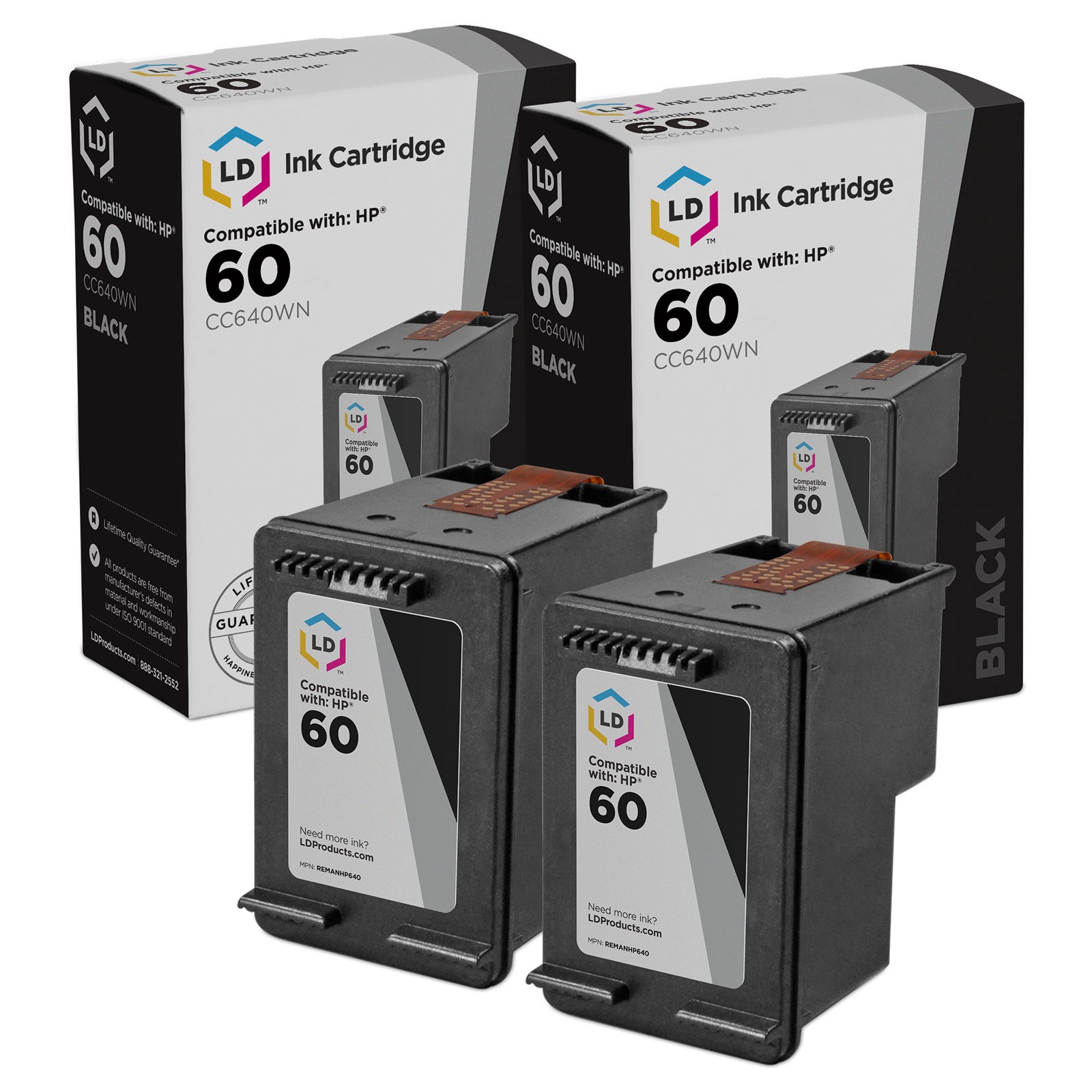 Reman Compatible Ink Replacement for HP 60 CC640WN (2 Pk - Blk)