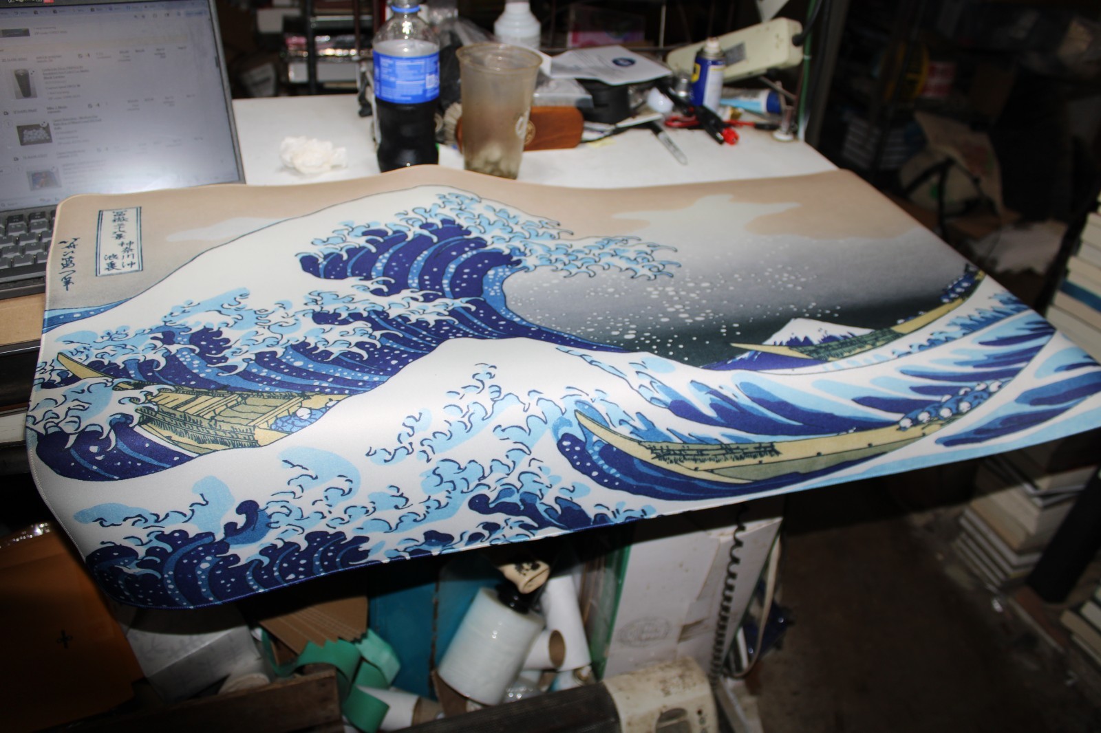 The Great Wave at Kanagawa Vintage Japanese Art - Premium Desk Mat & Mouse Pad