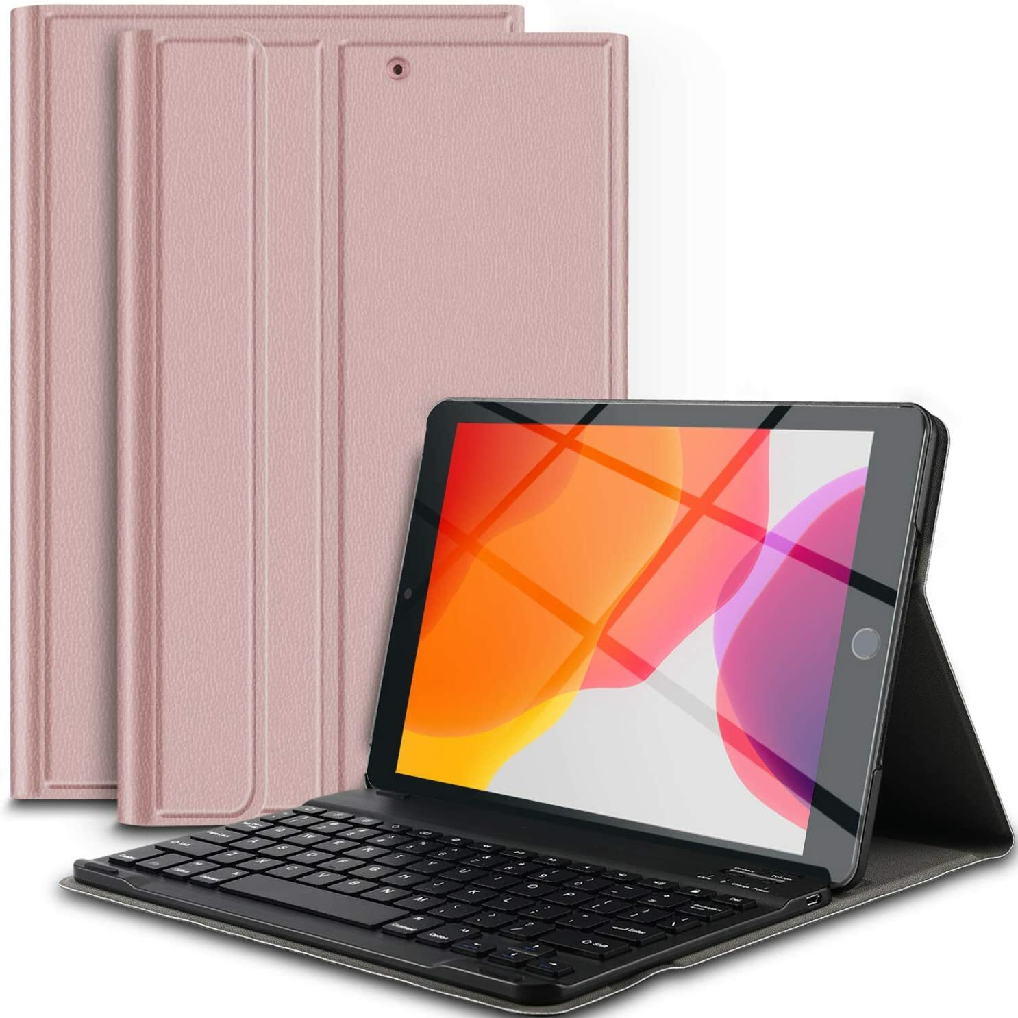 PU Leather Wireless Keyboard Case for 2019 iPad 10.2 Tablet 7th Gen, Rosegold