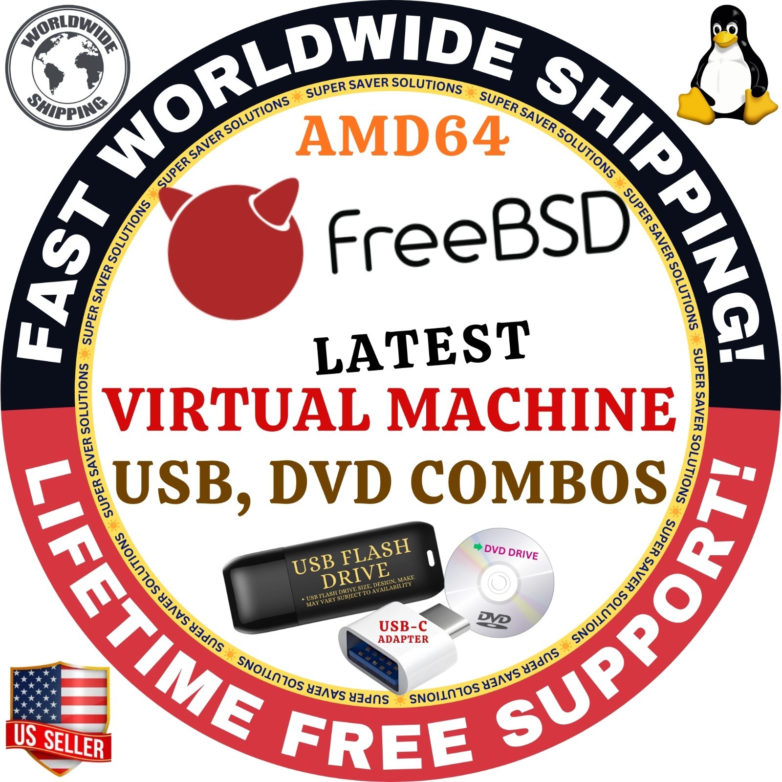 FreeBSD UNIX LIKE OS LATEST VERSIONS | USB/DVD/USB-C ADAPTER COMBOS | FAST SHIP
