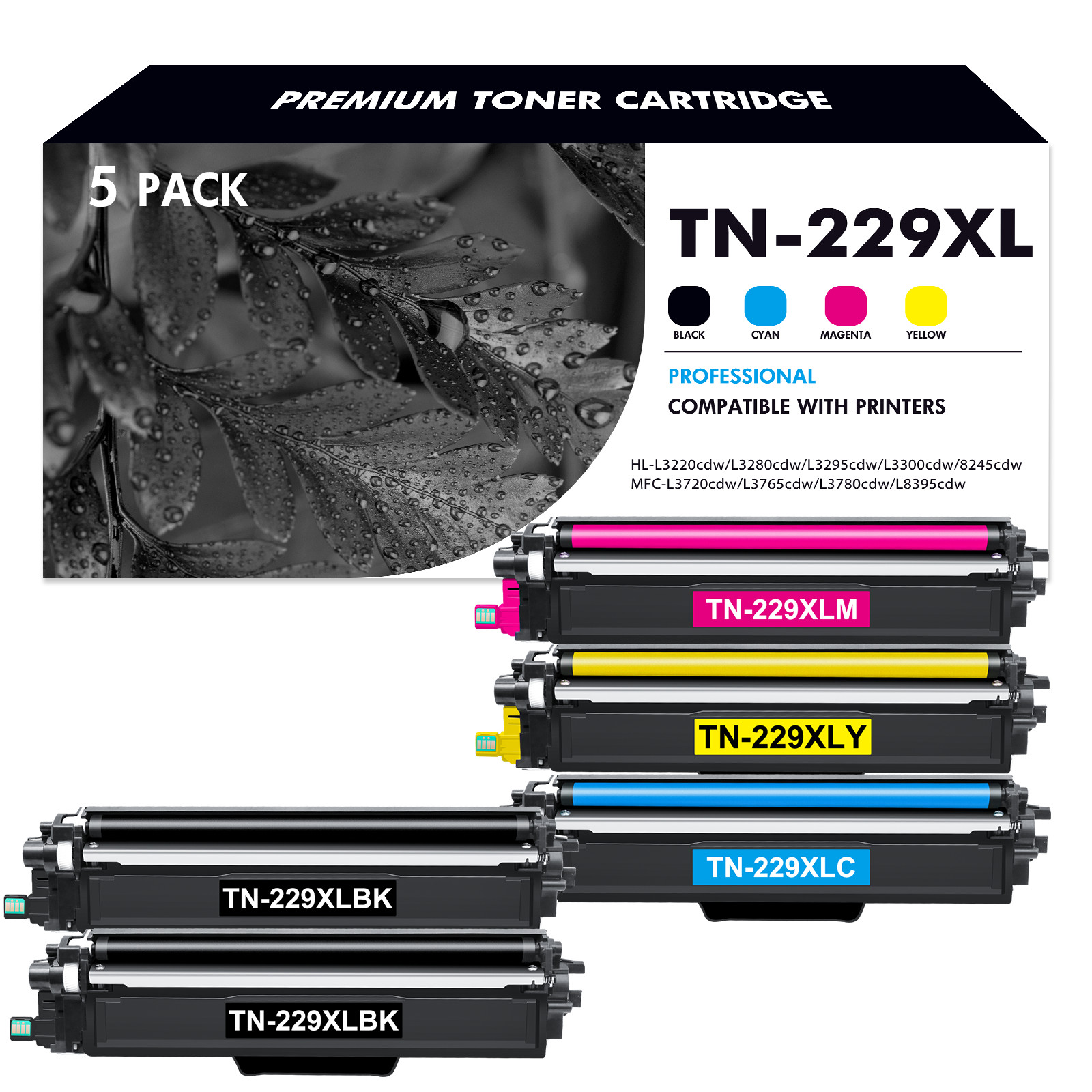 5-Pack TN229XL Toner Cartridges High Yield for Brother MFC-L3720/3780/3765CDW
