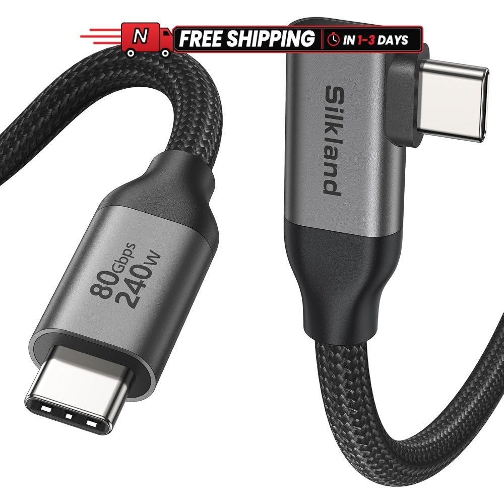 Silkland S3436 USB 4 Thunderbolt 5 Cable 4FT Right Angle 80Gbps 240W Power