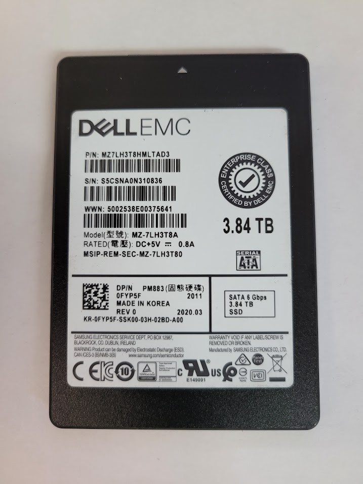 Dell MZ-7LH3T8A 3.84TB 2.5" 6Gb/s SATA Solid State Drive Dell P/N: 0FYP5F