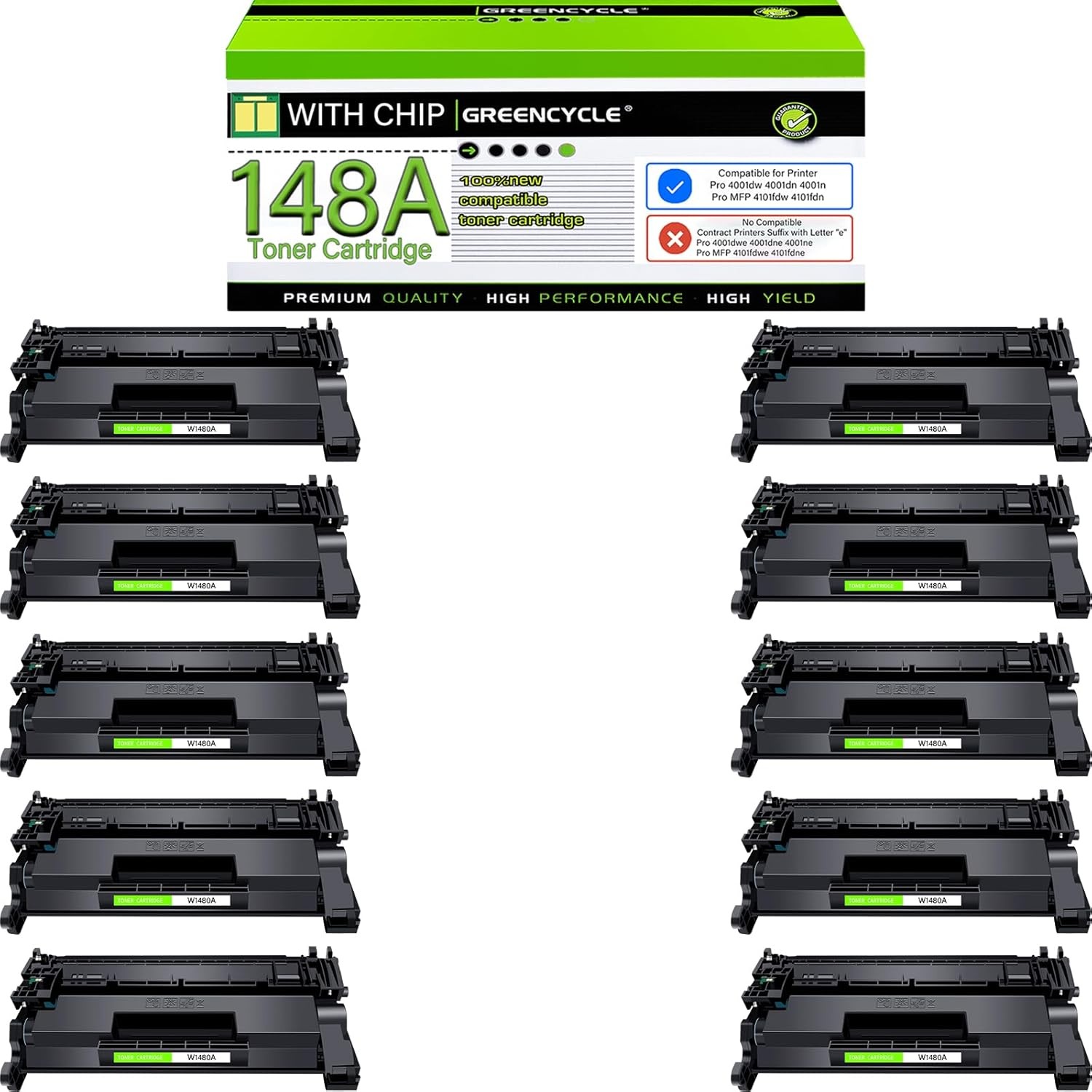 [New Chip] 10* W1480A Toner Cartridge Fit for HP Pro 4001dn MFP 4101fdn 4101fdw