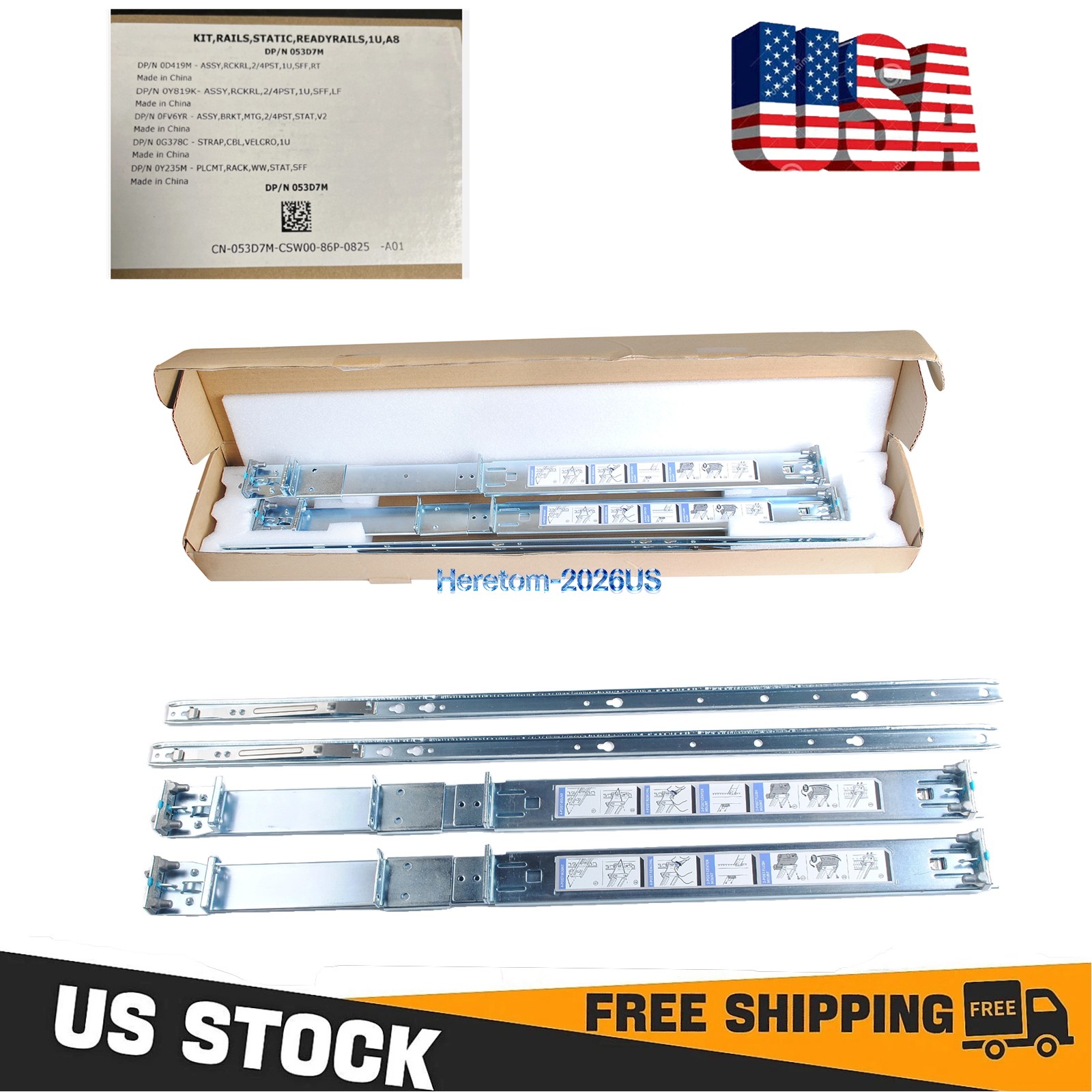Dell 053D7M 53D7M A8 1U Static ReadyRails Kit 0D419M 0Y819K 0FV6YR 0G378C 0Y235M