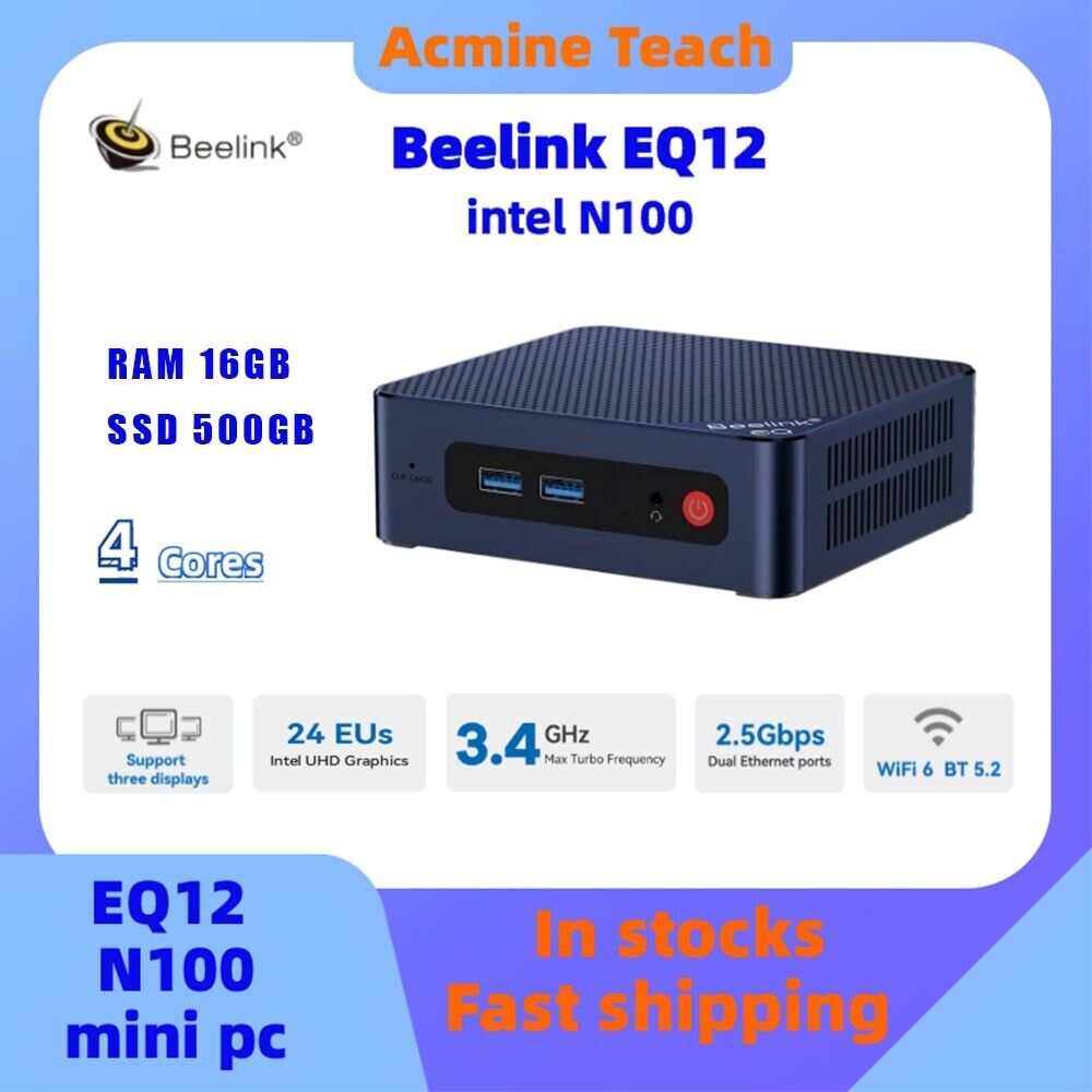 Beelink EQ12 Intel N100 gaming office home mini pc up to 25W 16G 500G DDR5 dp pc