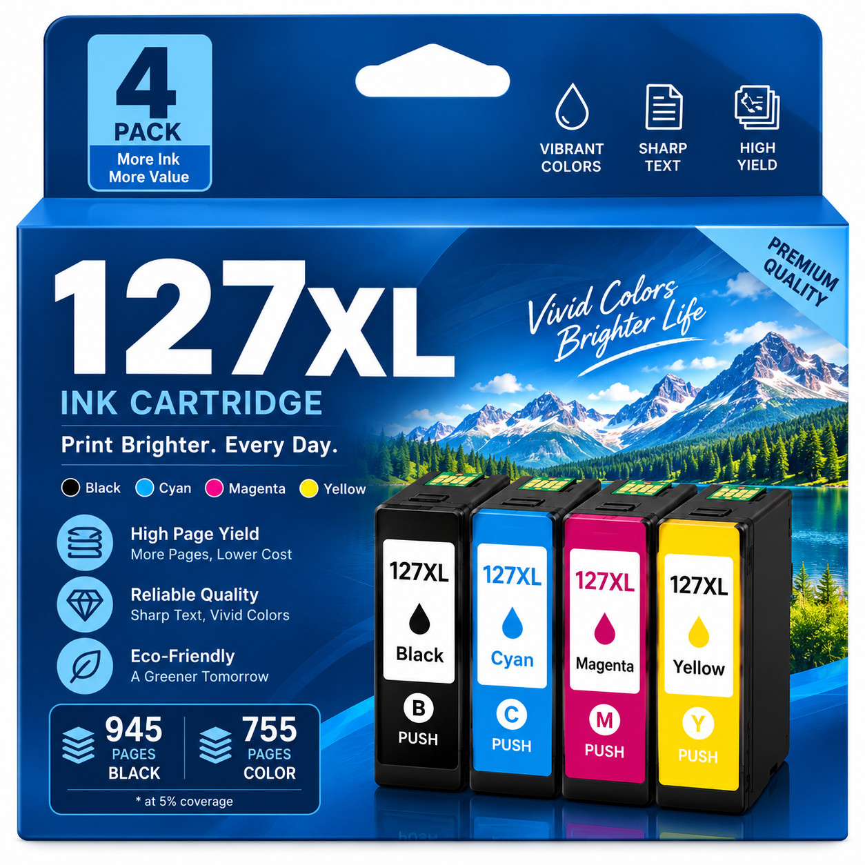 127XL 127 xl Ink 4Pack Cartridges For T127 WorkForce 633 645 WF-3530 3540 7010