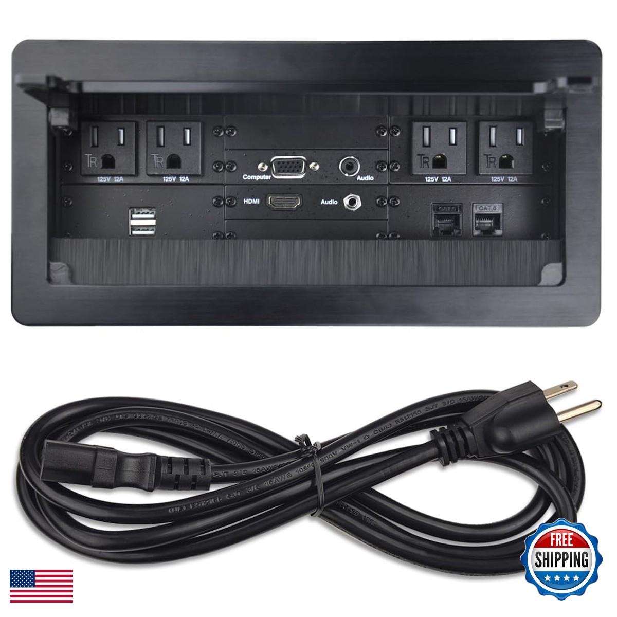 Conference Table Power Brush Connectivity Box 4 AC 2 RJ45 CAT6 VGA HDMI 2 USB