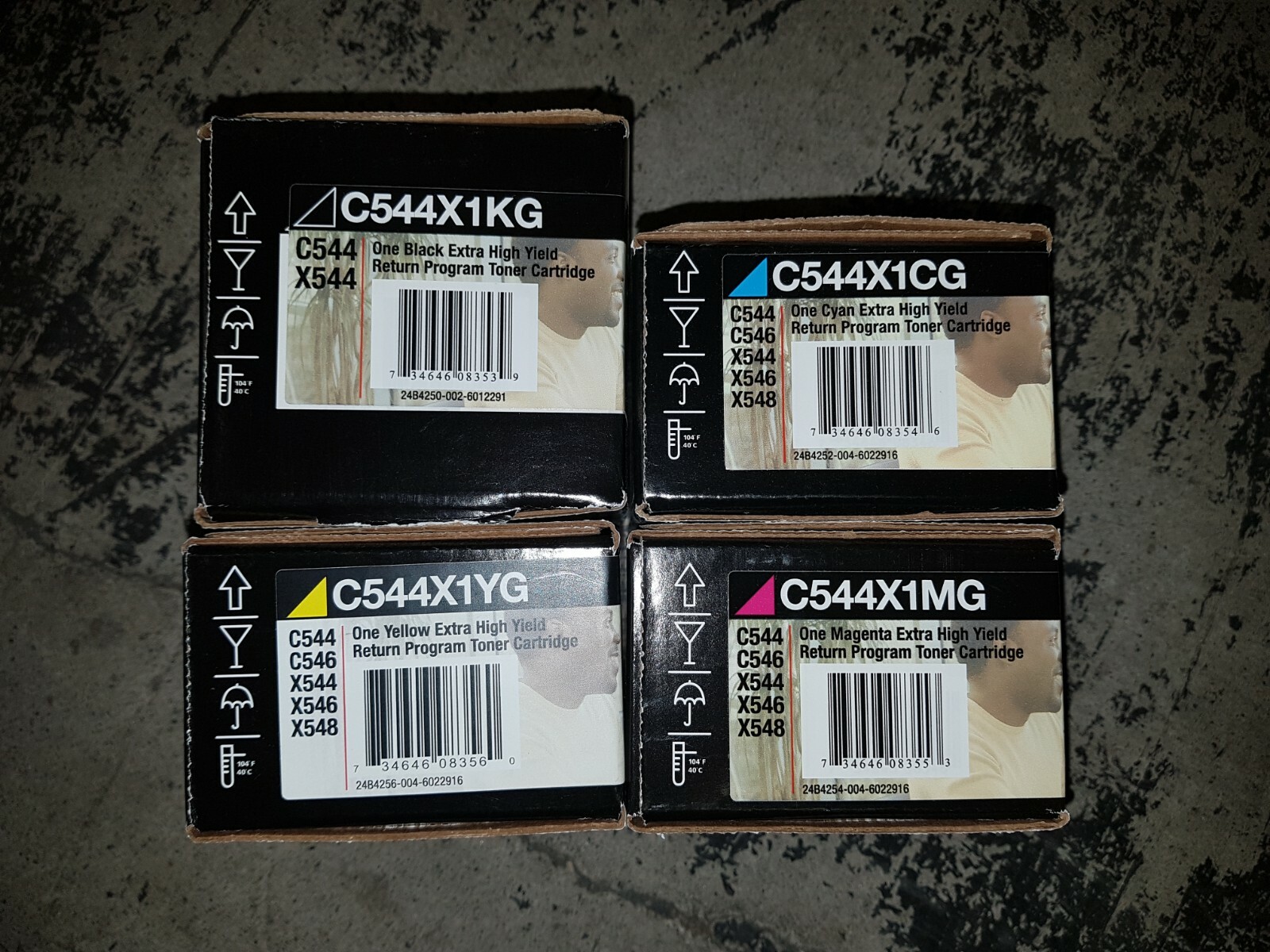 Genuine Set of 4 Lexmark C544X1KG C544X1CG C544X1MG C544X1YG Toners BNIB