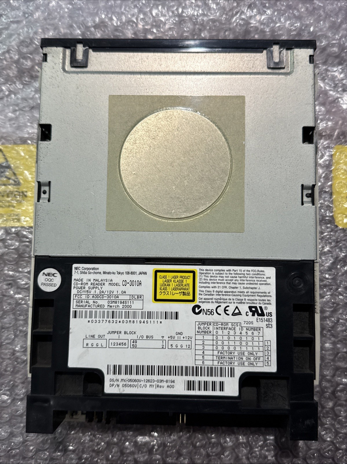 NEC CD-3010A 40X CD-ROM Drive SCSI 50-Pin 5.25'' Vintage