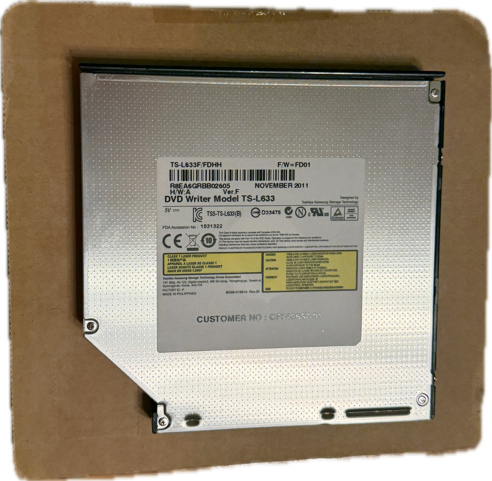 New DVD Writer for Laptop , Model TS-L633, by Toshiba Samsung Storage Technology