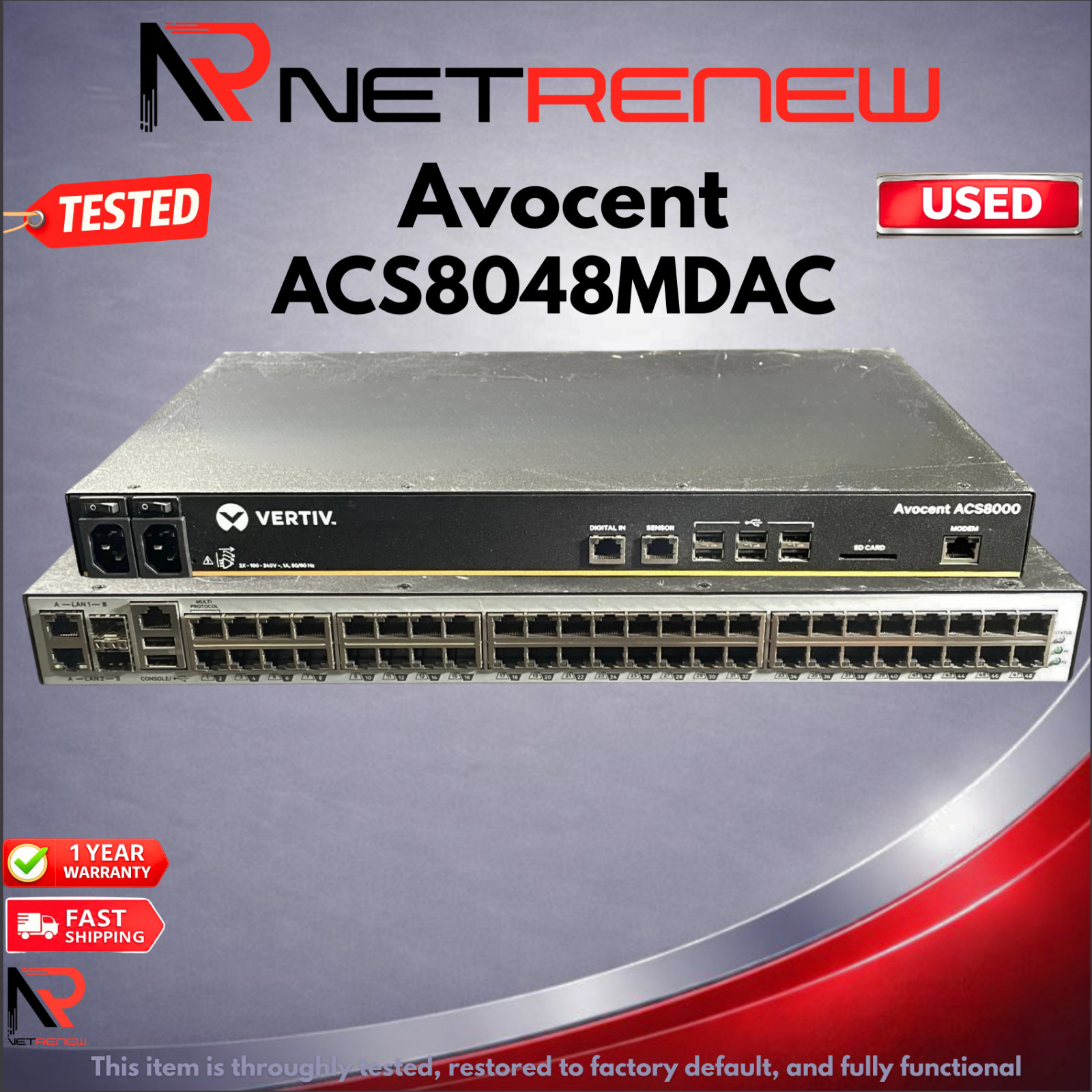 Avocent  Vertiv ACS8048MDAC ACS8000 48 Port 2x PSU Console Server