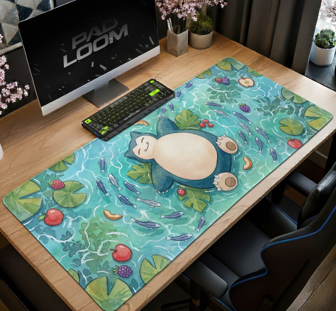 Snorlax Lily Pond Mouse Pad - Pokemon Desk Mat Desk Accessories