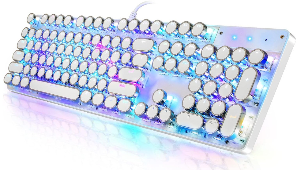 Teclado mecánico retro estilo máquina de escribir con iluminación RGB