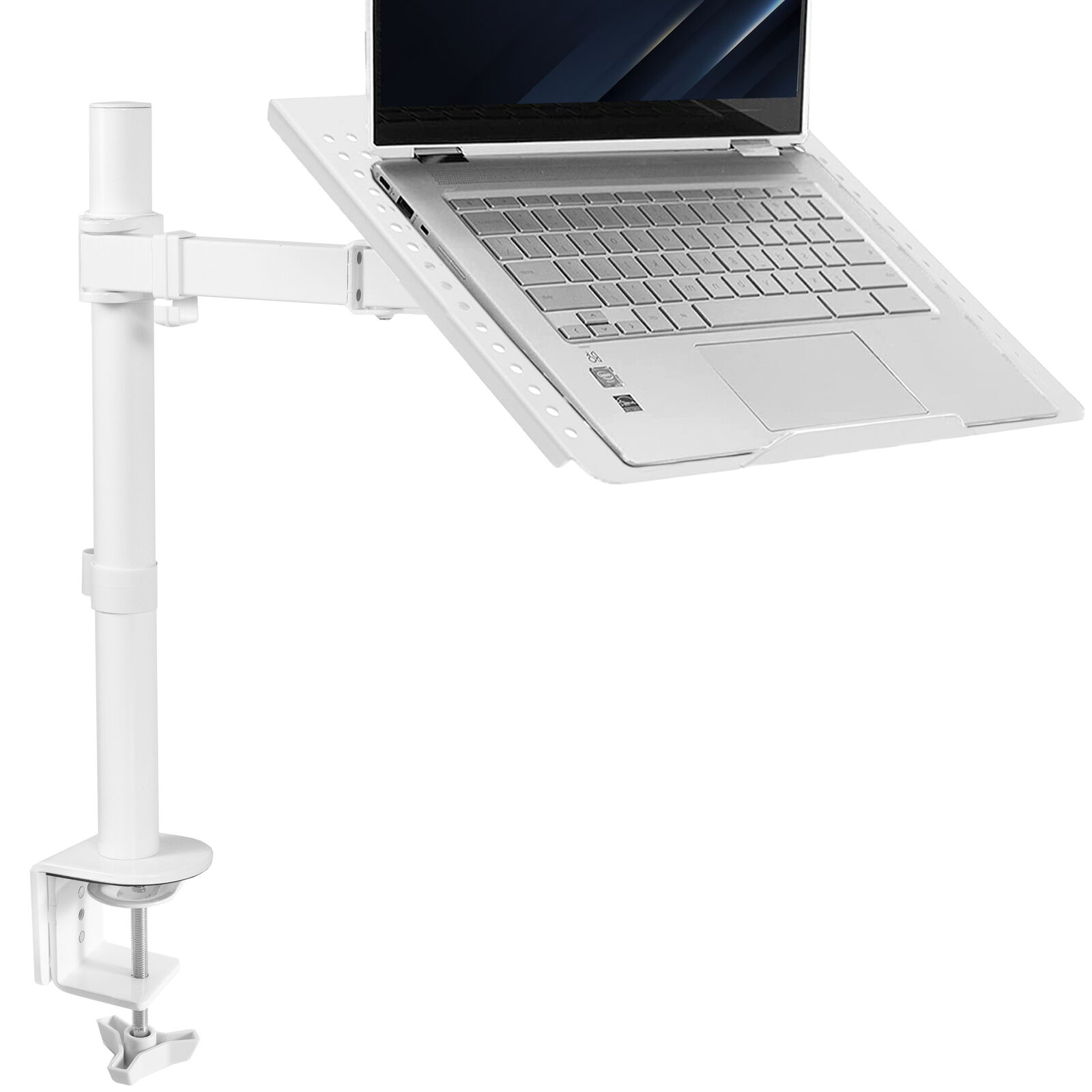 VIVO White Single Laptop Notebook Desk Mount, Fully Adjustable Extension Clamp