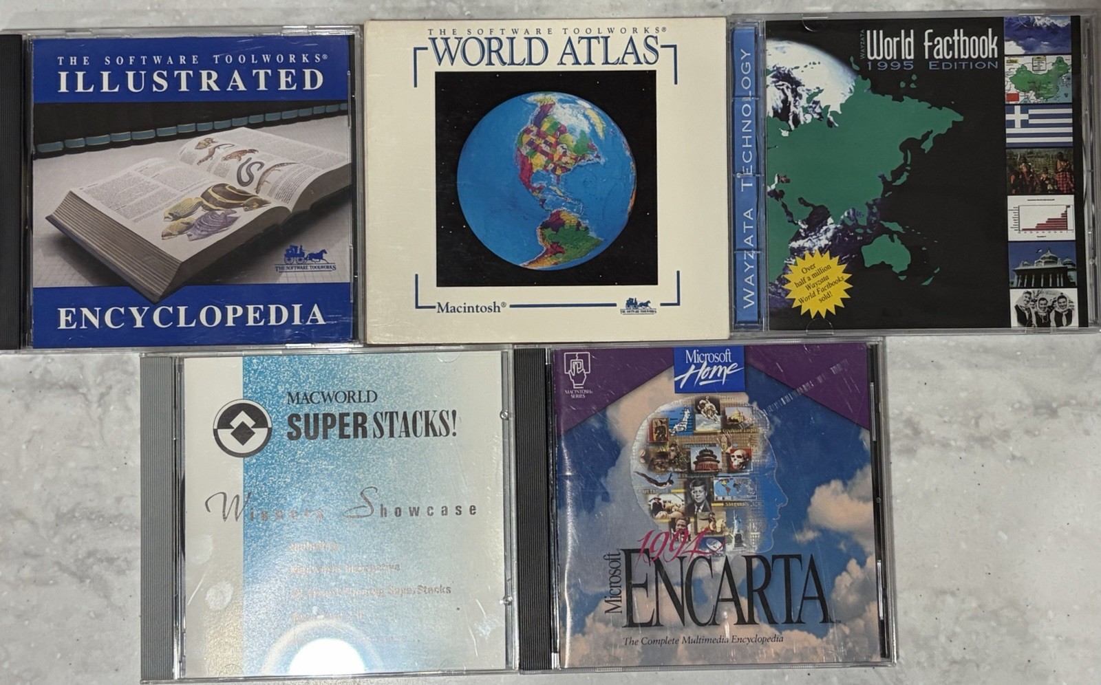 Lot Of 5 Vintage CD-ROM Computer Software Early 1990’s Encarta World Facebook