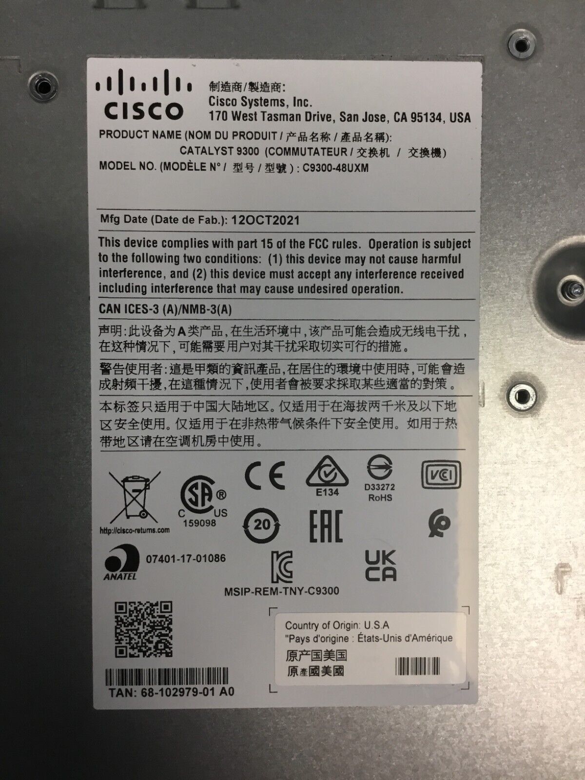 New Cisco C9300-48UXM-A Catalyst 9300-48UXM-A 9300 48Port 12MGIG Switch