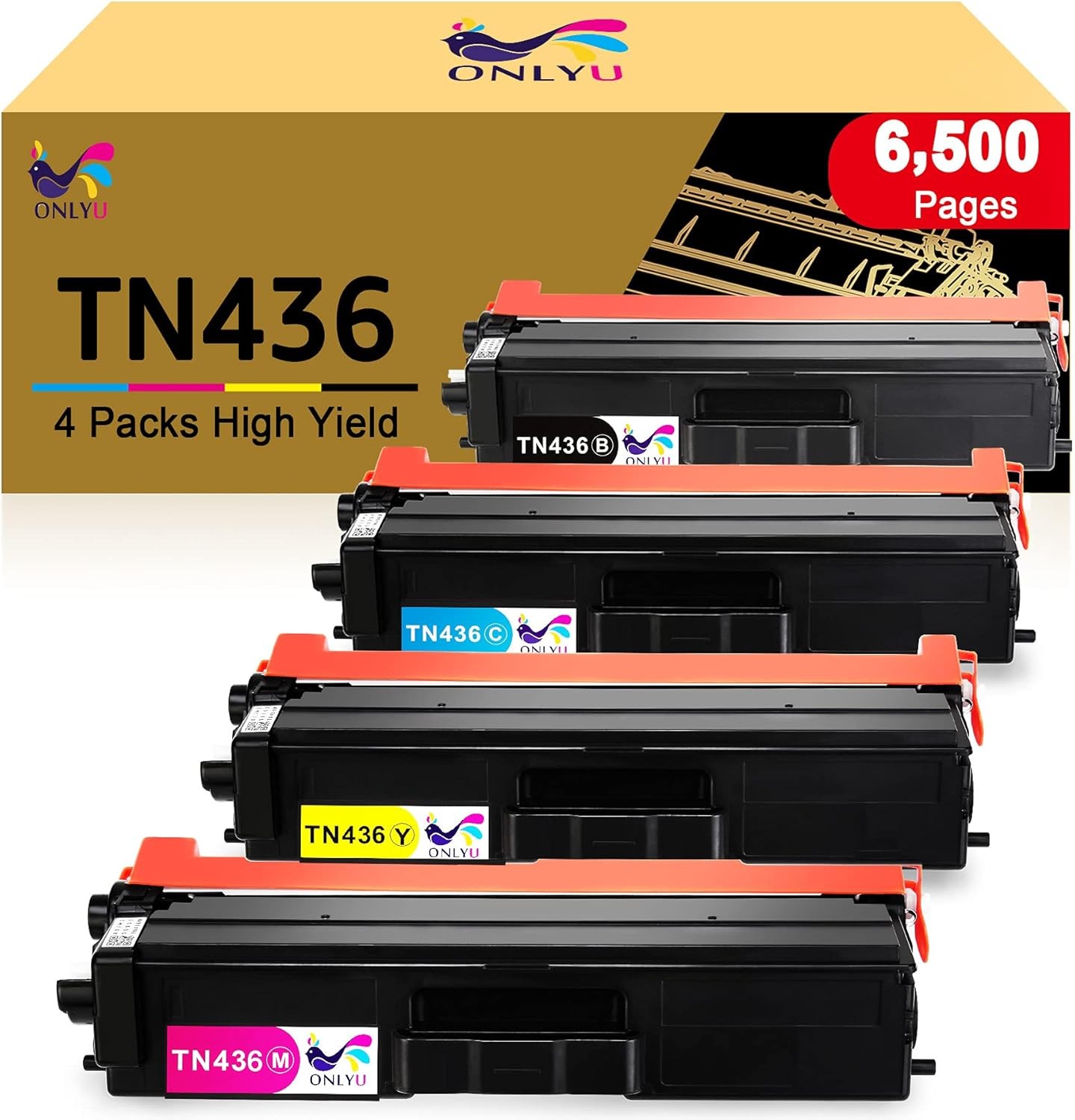 ONLYU Compatible Toner Cartridge L, tn436 1Black,1Cyan,1Magenta,1Yellow 