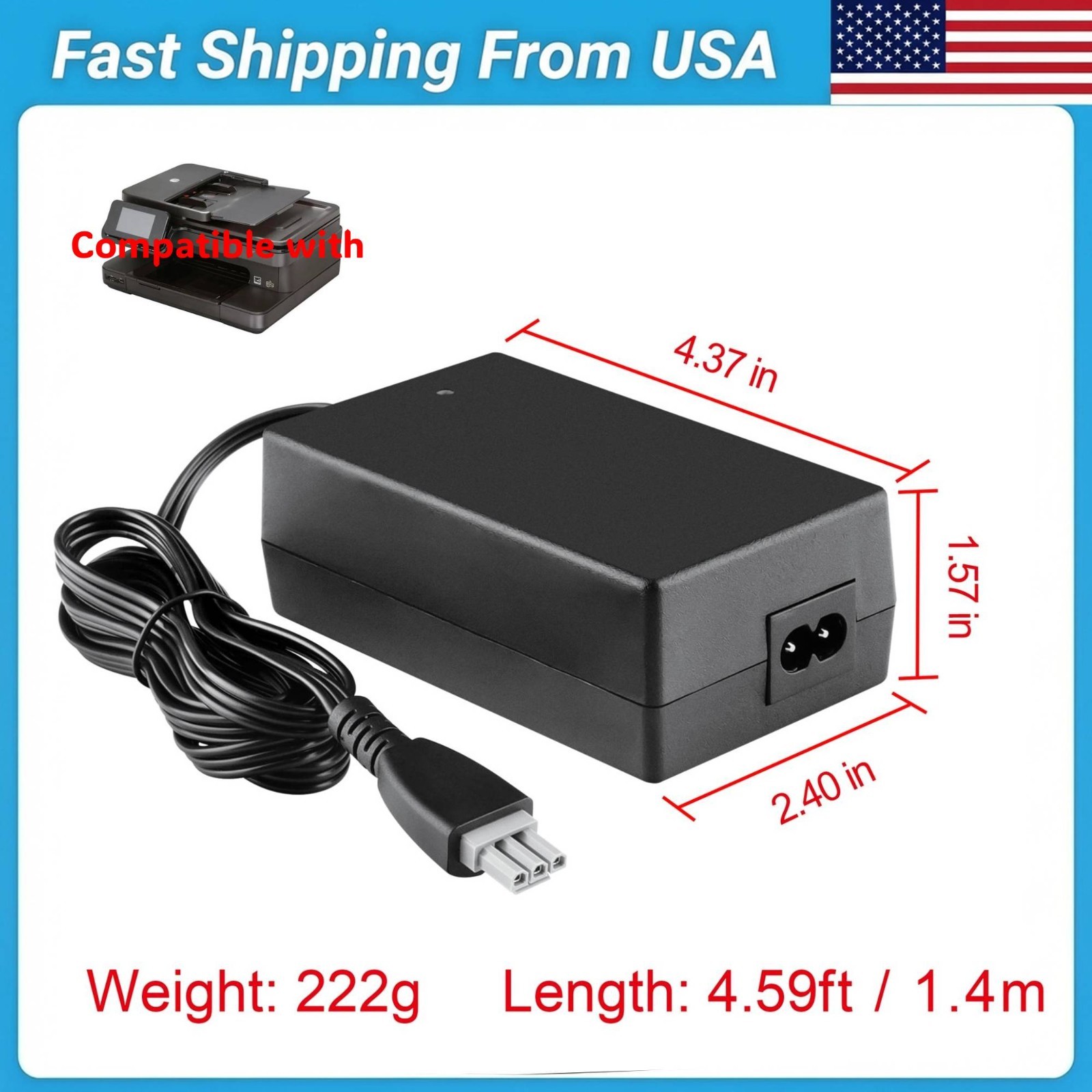 AC Adapter Charger for HP Photosmart Printer 7520 Power Cord 0957 2304 32/12V