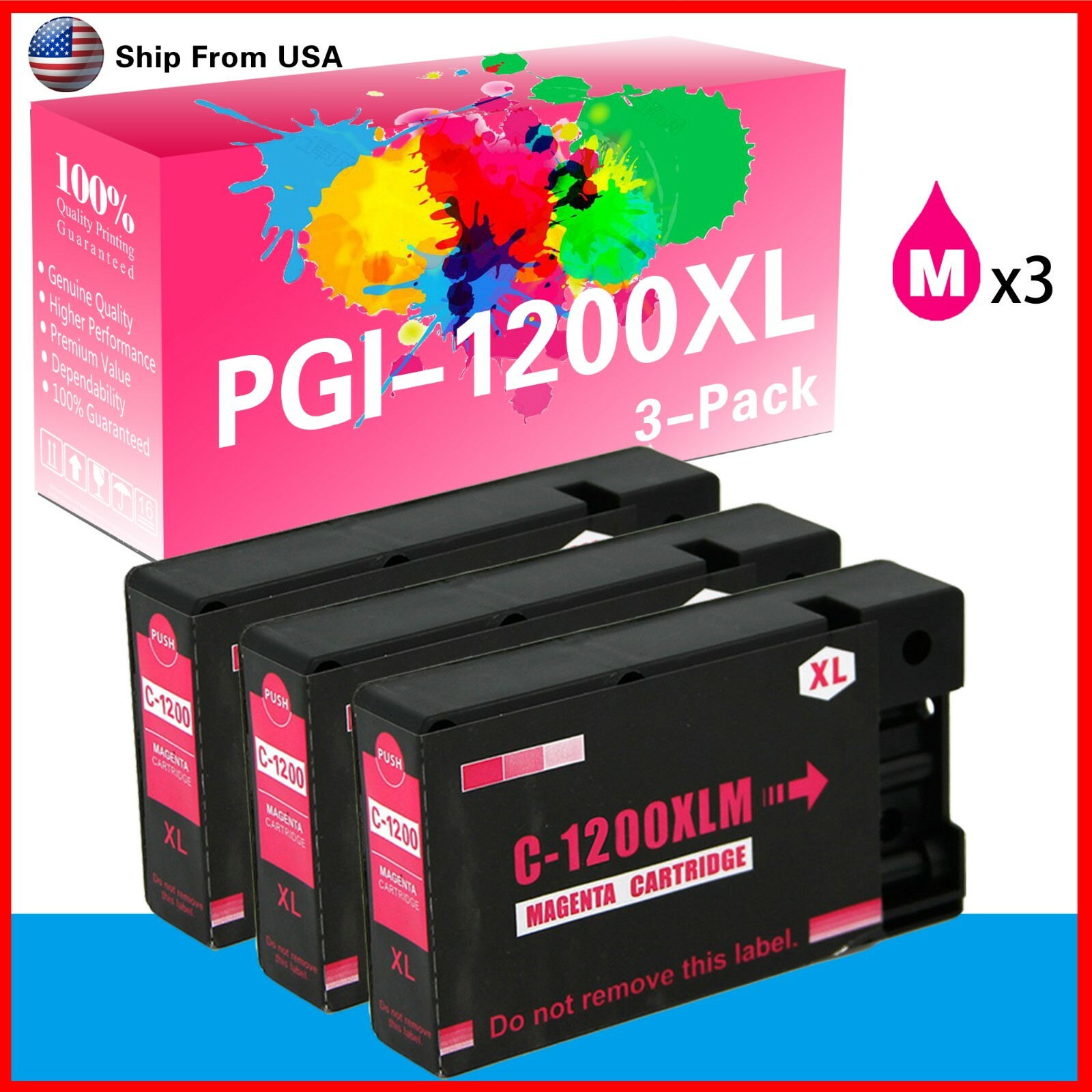 3PK PGI1200 1200XL Magenta Ink Cartridge for MAXIFY MB2720 MB2320 Printer