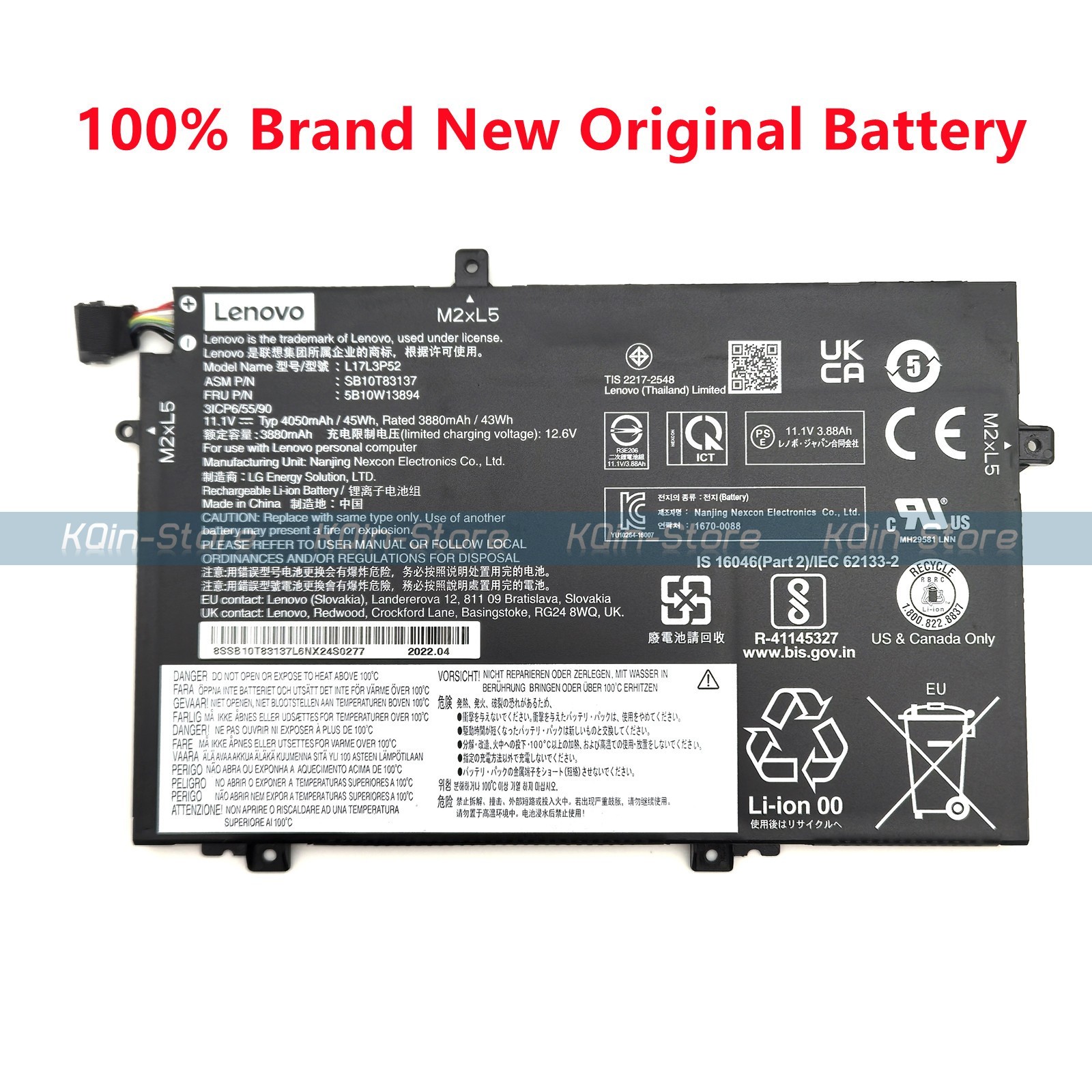 Genuine L17L3P52 L17M3P54 L17M3P53 01AV463 Battery for Lenovo ThinkPad L480 L580