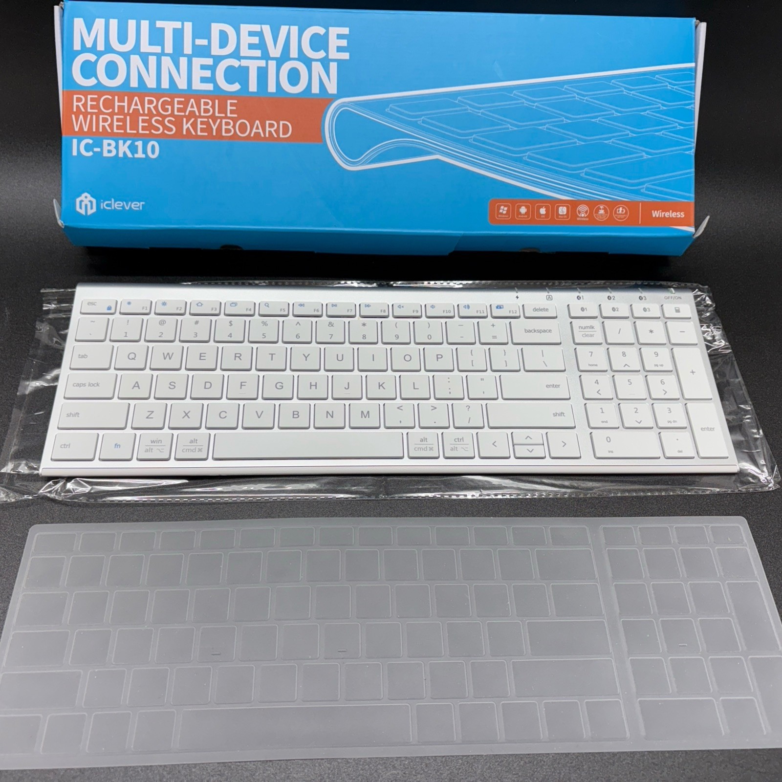 iClever BK10 Wireless Multi-Device Bluetooth Keyboard Silver Lightly Used