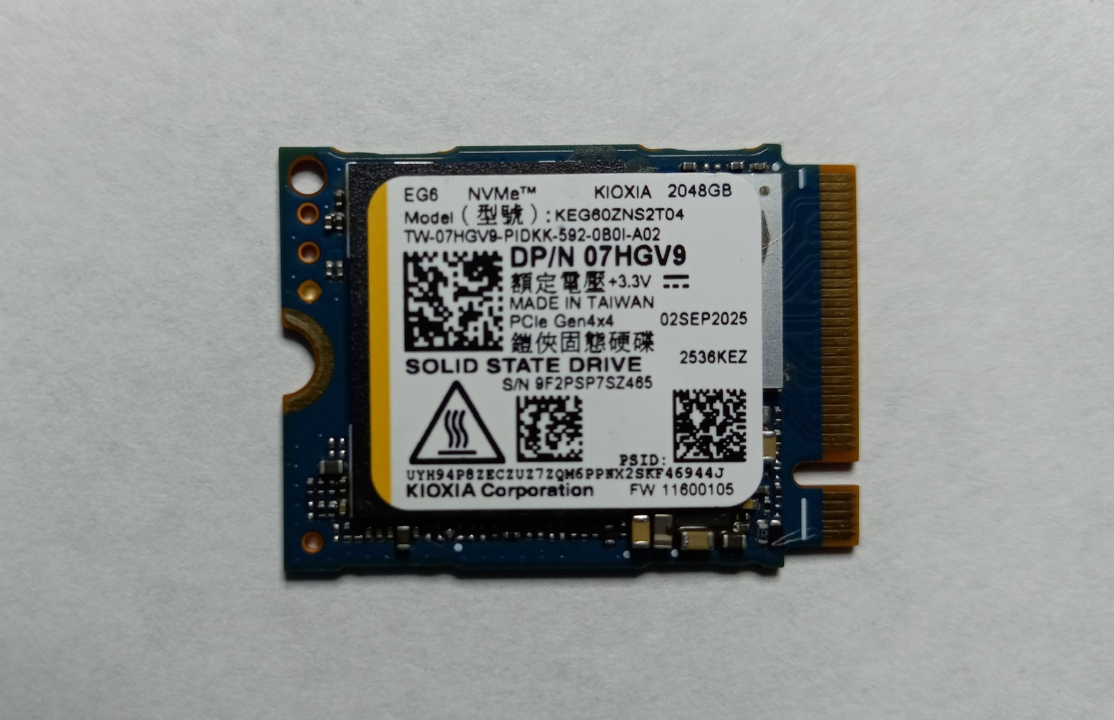 SSD Drives Dell 7HGV9 (Kioxia KEG60ZNS2T04) 2TB EG6 Series NVMe M.2 2230 PCI-e