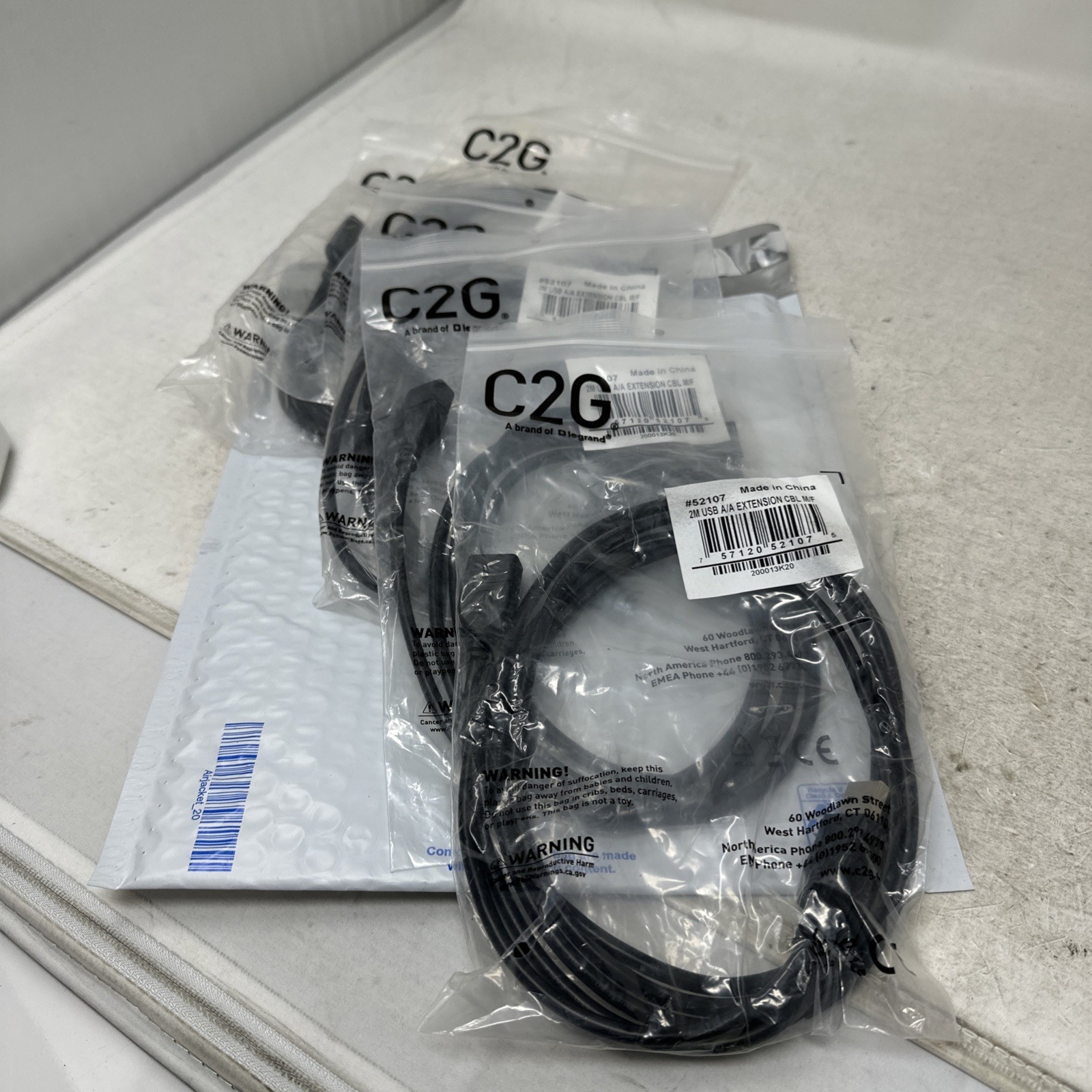 Qty=5, C2G, 52107 USB 2.0 USB A to A Extension Cable M/F, 2m, 6.5'