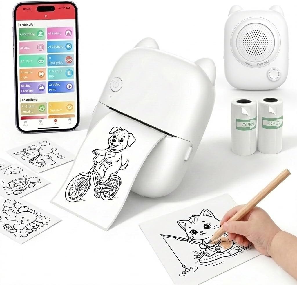 AI Voice Thermal Sticker Printer for Kids, Portable Inkless Mini Sticker Maker M