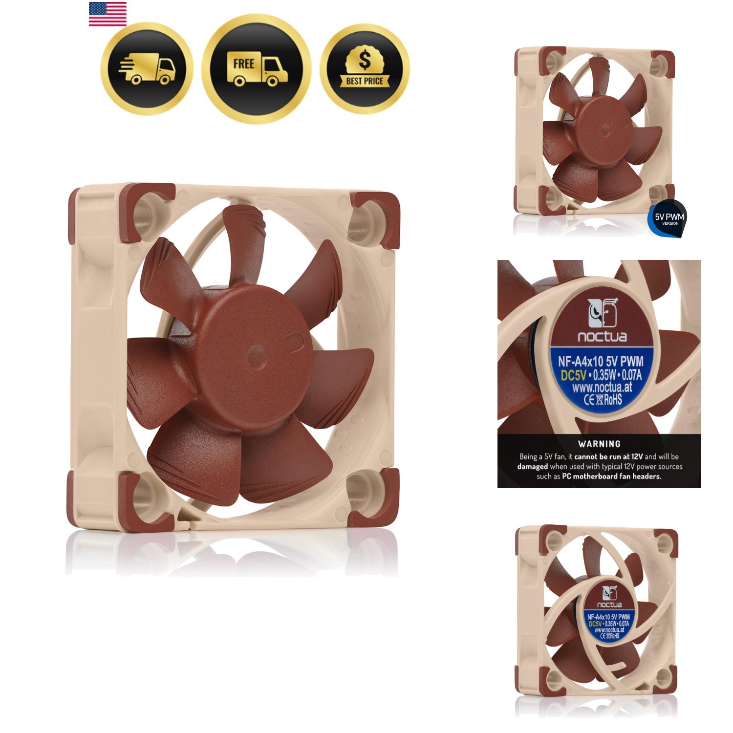 NF-A4x10 5V PWM,  Quiet Fan with USB Power Adaptor Cable, 4-Pin, 5V Version 4...