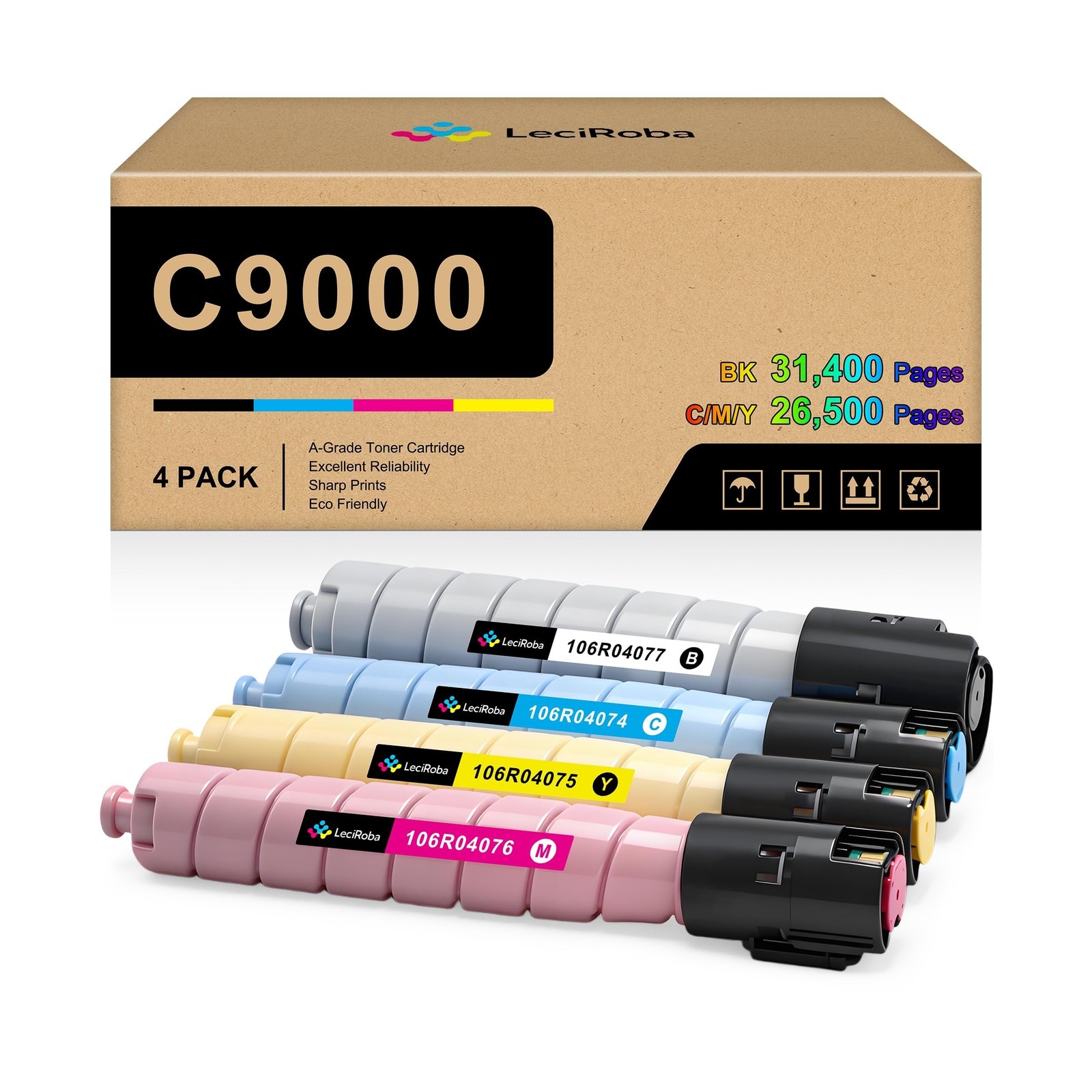 LeciRoba Compatible C9000 Black Cyan Magenta Yellow High Capacity Toner Cartr...