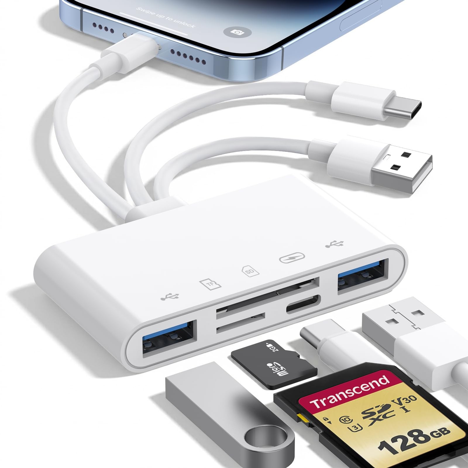 5-in-1 Memory Card Reader USB OTG Adapter for iPhone iPad Mac USB C/A Devices