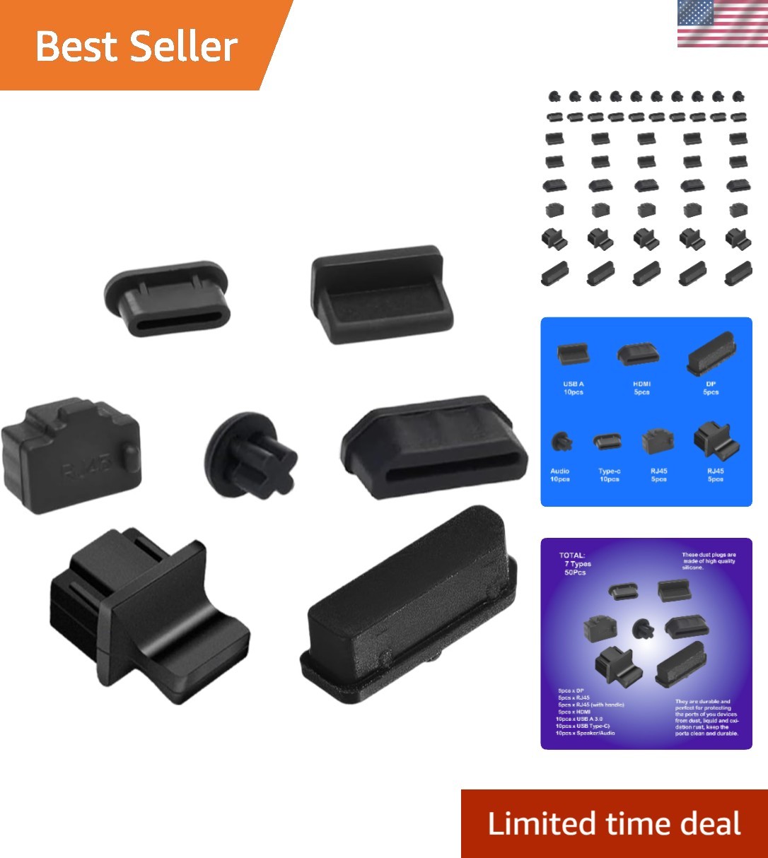 50PCS Silicone Anti Dust Plugs Cover Kit Rj45 USB C/A Ethernet Hub HDMI DP