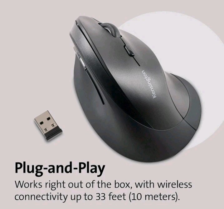 Kensington Ergonomic Vertical Wireless Mouse (K75575WW), Grey/Black