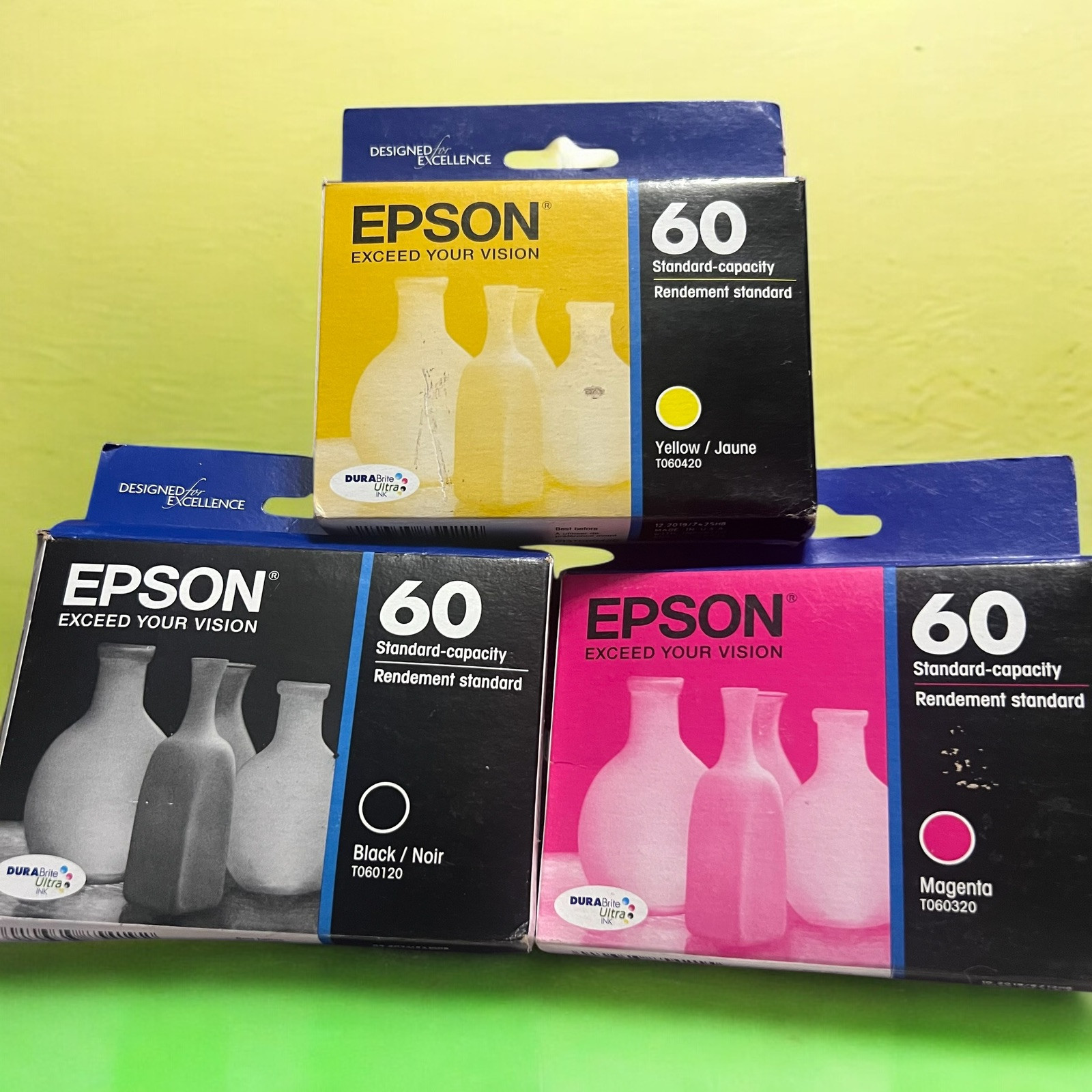 Genuine Epson 60 Black Magenta Yellow Standard NEW 3 PACK EXP 2019 2021