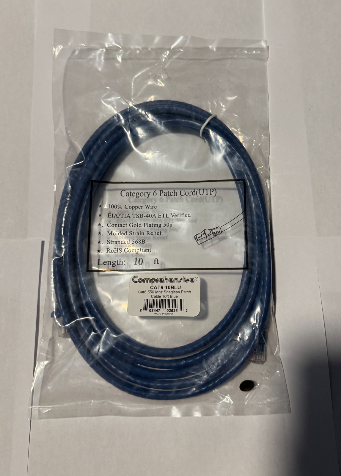 Comprehensive CAT6-BLU PATCH 550 MHZ SNAGLESS 10FT BLUE PATCH CABLE RJ-45