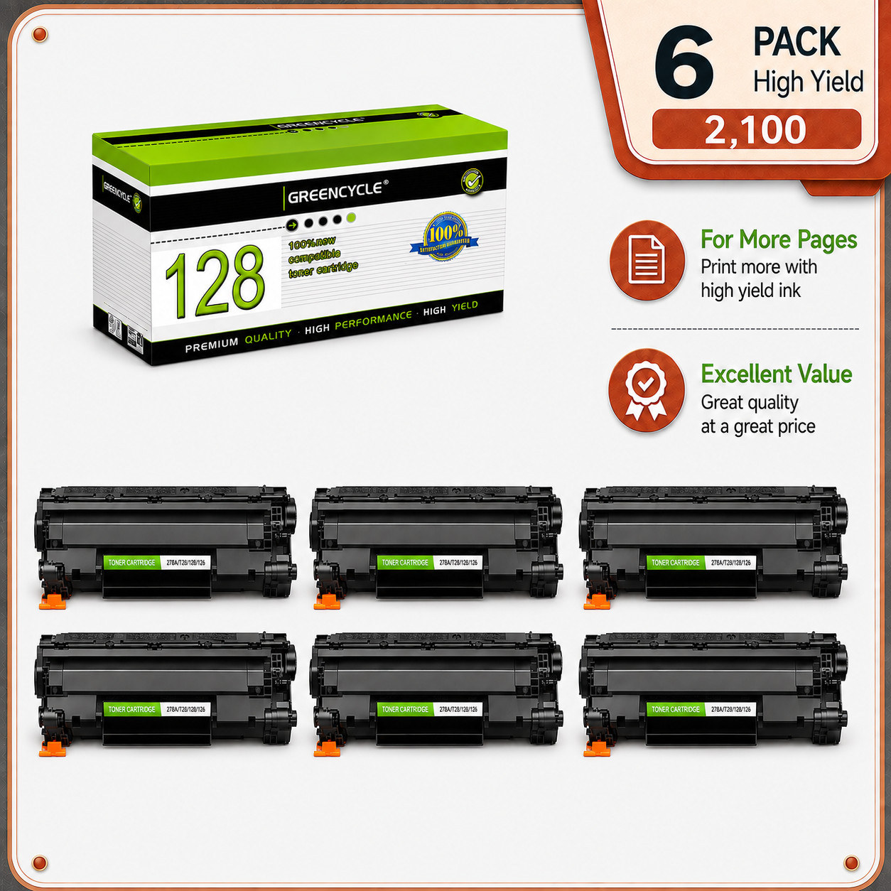 6PCS Toner Cartridge CRG128 Replace For Canon ImageCLASS MF4412 MF4420n