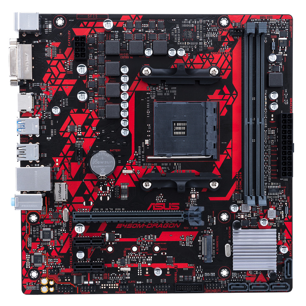ASUS B450M-DRAGON Motherboard AMD B450 AM4 DDR4 M.2 mATX USB 3.2 Ryzen DVI HDMI