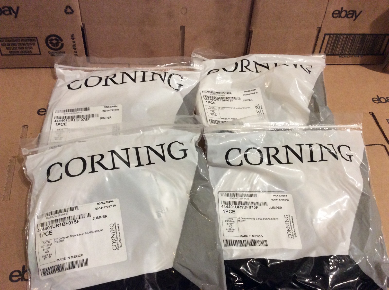 Lot of 4 Corning 1F Fiber Optic 75' Cable Jumper Patch  444401UR1BF075F