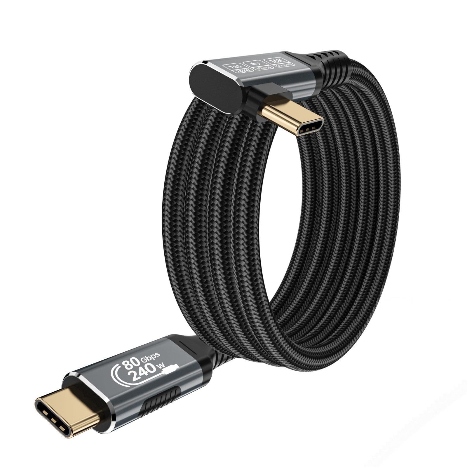 Gbps USB-C Cable 6.6ft Right Angle 240W Braided 8K Thunderbolt 4