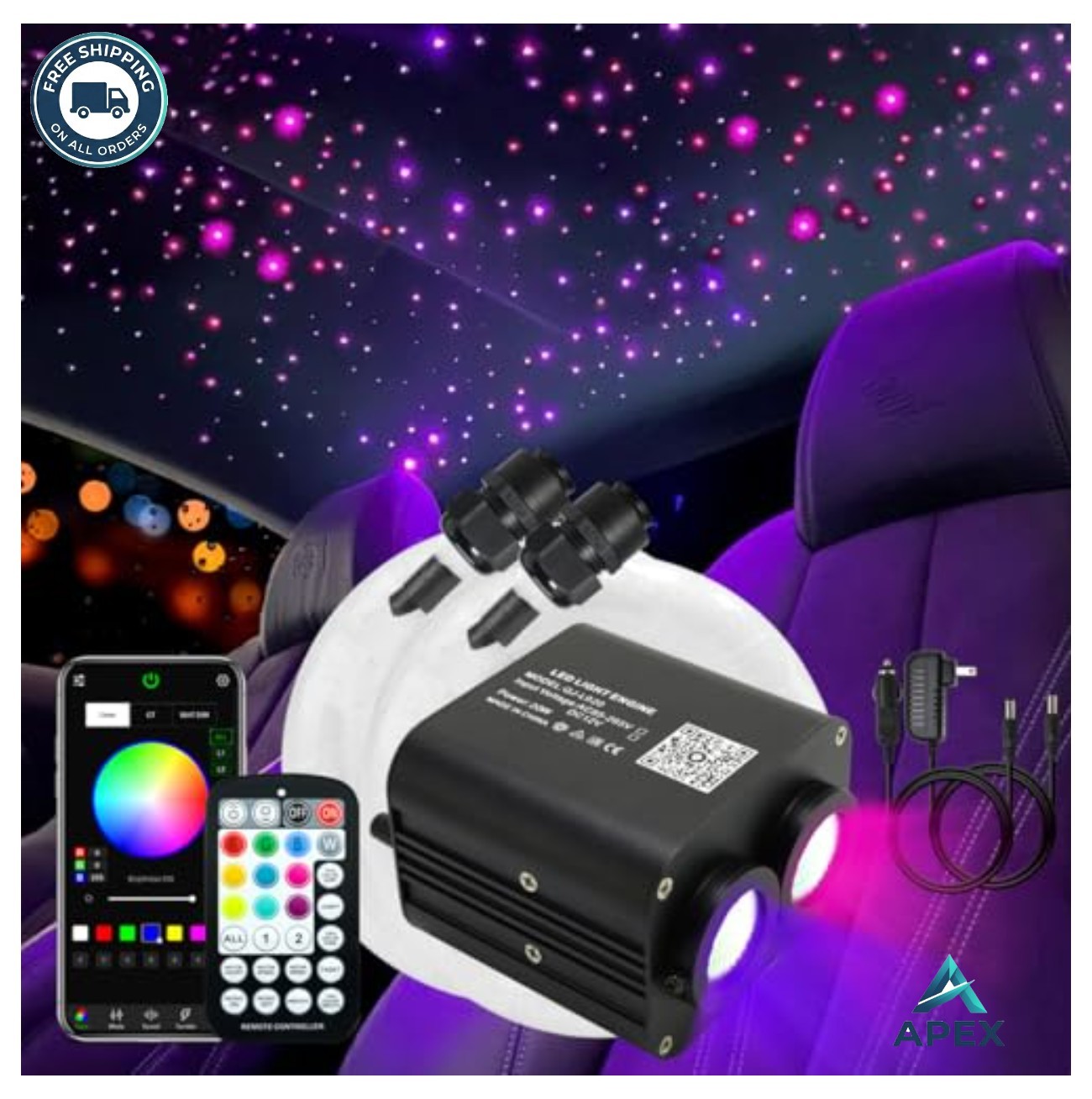 Fiber Optic Starlight Headliner Kit 20W Dual Color 1100pcs 4m Remote Control