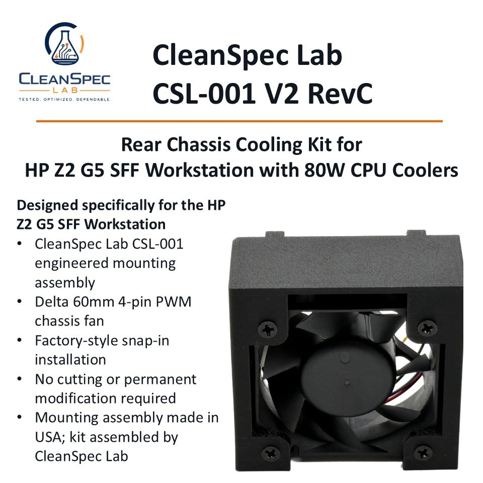 HP Z2 G5 SFF Rear Cooling Fan Kit 80W CPU Cooler CSL-001 V2 RevC
